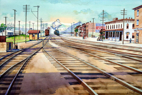 Vintage Art Print featuring the painting Vintage Color Columbia Rail Yards by Mick Williams
