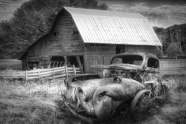Barns Art Print featuring the photograph Vintage in the Pasture Black and White by Debra and Dave Vanderlaan