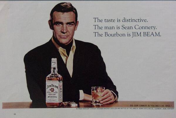 Sean Connery Jim Beam.Vintage Alcoholic drink advertising poster reproduction.