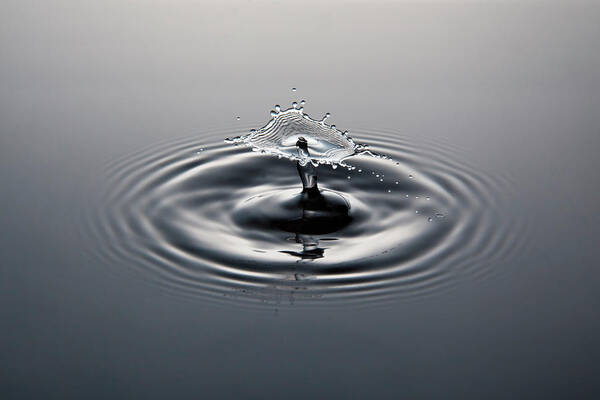 Emergence Art Print featuring the photograph Water Drop Collision And Ripples, Black by Kim Westerskov
