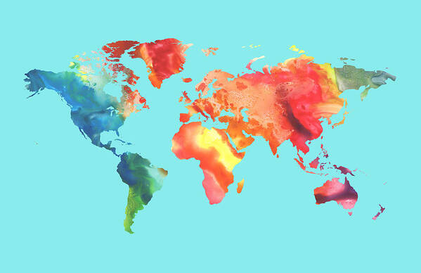 World Art Print featuring the painting Watercolor Silhouette World Map Colorful PNG XIII by Irina Sztukowski