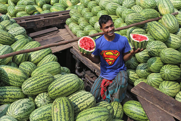 Watermelon Art Print featuring the photograph Watermelon Vendor by Pinu Rahman
