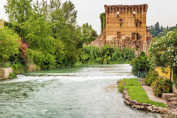 Borghetto Art Print featuring the photograph Waters and ancient buildings of Italian medieval village by Vivida Photo PC