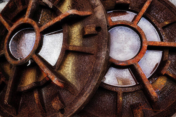 Photograph Of Rusted Wheels Art Print featuring the digital art Wheels of History by Joan Reese