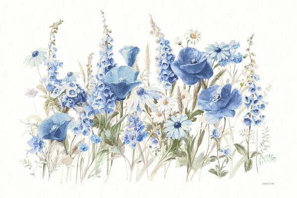 Blue Art Print featuring the painting Wildflowers In Bloom I Blue by Danhui Nai