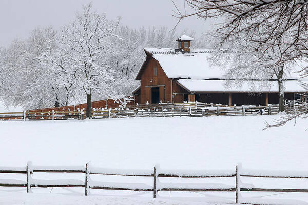 Kansas Art Print featuring the photograph Wintry Barn by Mary Anne Delgado