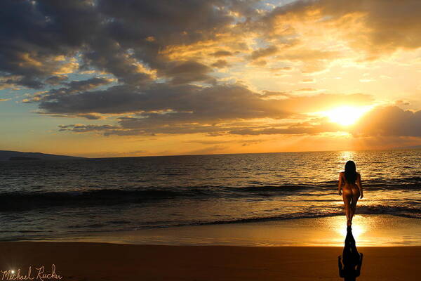 Maui Art Print featuring the photograph Woman at Maui Sunset by Michael Rucker