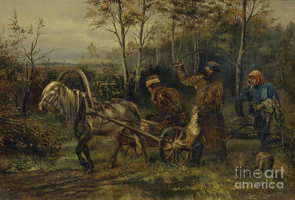 Oil Painting Art Print featuring the drawing Wood Stealer. Artist Pryanishnikov by Heritage Images