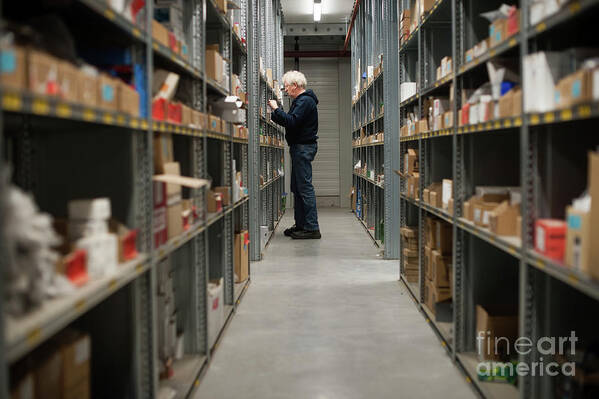 Business Art Print featuring the photograph Worker Collecting A Client Order In A Warehouse by Arno Massee/science Photo Library