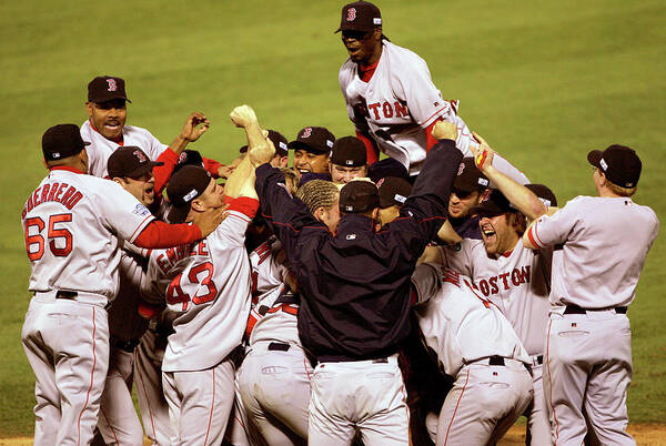 Celebration Art Print featuring the photograph World Series Red Sox V Cardinals Game 4 by Stephen Dunn