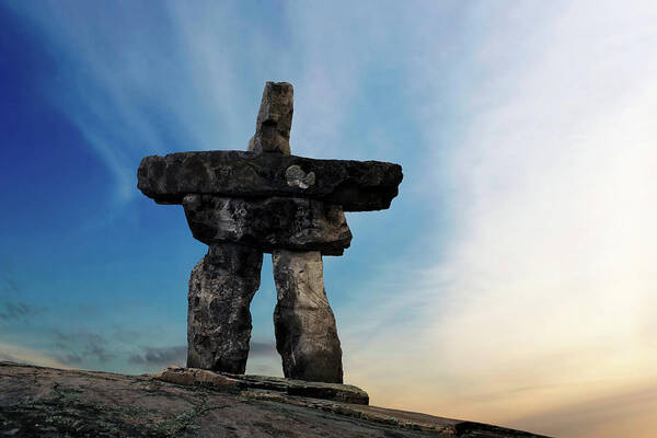 Scenics Art Print featuring the photograph Xxxl Inukshuk Sunset by Sharply done