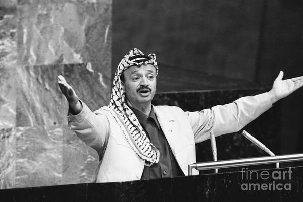 People Art Print featuring the photograph Yasser Arafat Making Open-armed Gesture by Bettmann