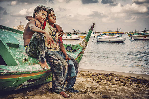 Child Art Print featuring the photograph Young Fishermen by Shadyessam