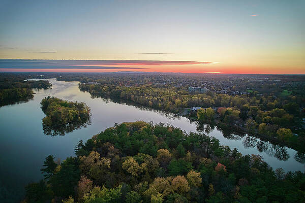 Drone Art Print featuring the photograph Areal Sunset on the MilleIles river by Carl Marceau