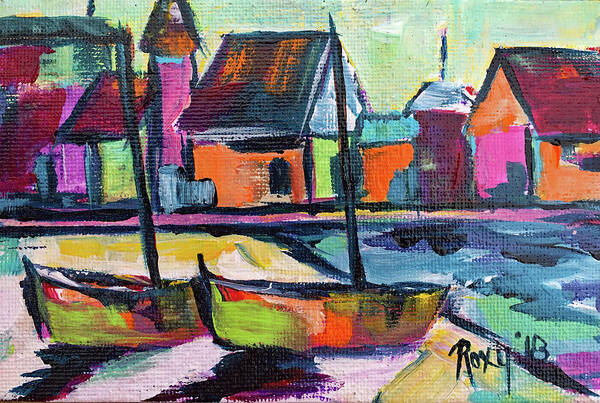 Boats Art Print featuring the painting Boardwalk Boats #1 by Roxy Rich