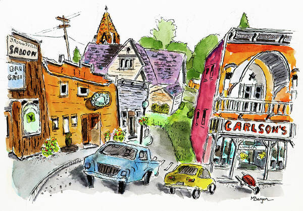 Brownsville Art Print featuring the drawing Brownsville, OR by Mike Bergen