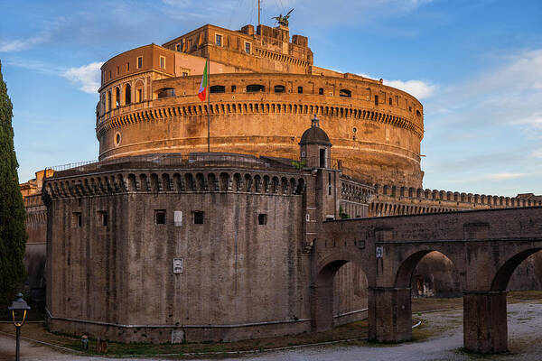 Castle Art Print featuring the photograph Castle of the Holy Angel at Sunset in Rome #1 by Artur Bogacki