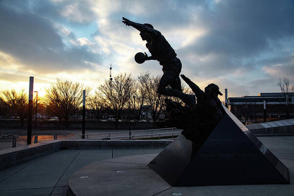 Msu Spartans Art Print featuring the photograph Earvin Magic Johnson statue at sunset at Michigan State University by Eldon McGraw