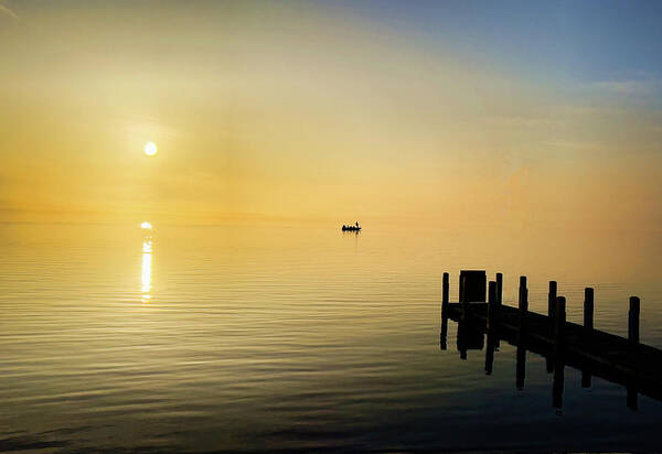 Fishing Art Print featuring the photograph Fishing at Sunrise #1 by Joe Holley