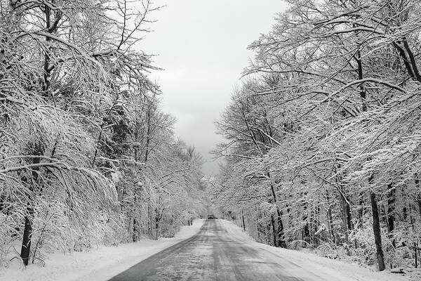 Back Road Art Print featuring the photograph Traveling Through the Fresh Snow by David T Wilkinson