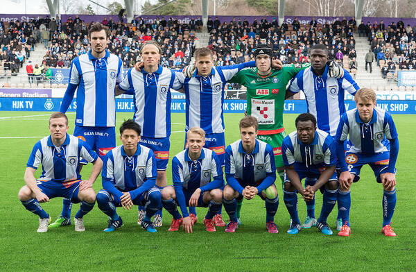 In A Row Art Print featuring the photograph HJK Helsinki v FC Lahti - Finnish First Division #1 by Getty Images