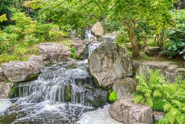 Kyoto Gardens Art Print featuring the photograph Kyoto Gardens Water Fall #2 by Raymond Hill