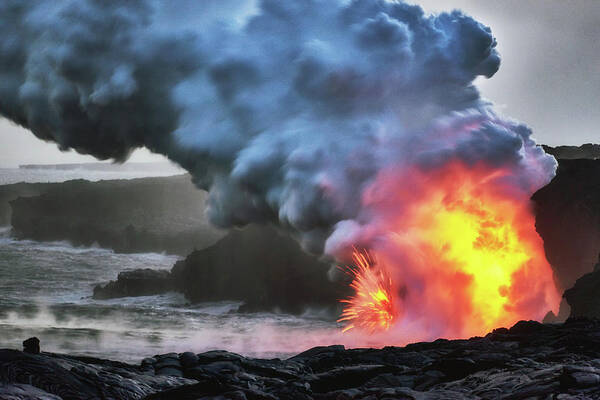 Lava Art Print featuring the photograph Lava Explosion #1 by Christopher Johnson