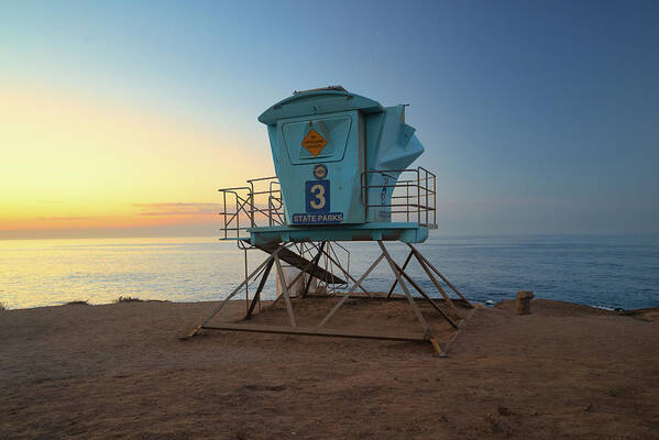 Beach Art Print featuring the photograph Lifeguard Tower at Sunrise #1 by Matthew DeGrushe