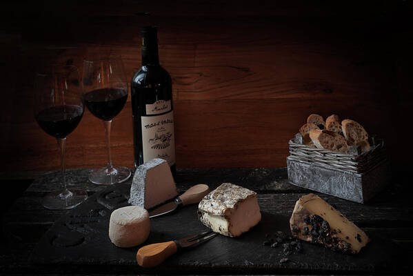 Cheese Art Print featuring the photograph Old Maestra French Cheese and Wine by Jean Gill