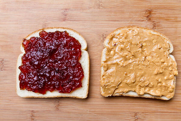 Shadow Art Print featuring the photograph Open Face Peanut Butter and Jelly Sandwich #1 by Grandriver