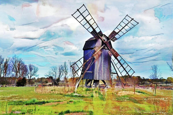 Windmill Art Print featuring the digital art Windmill at Himmelsberga #1 by Elaine Berger