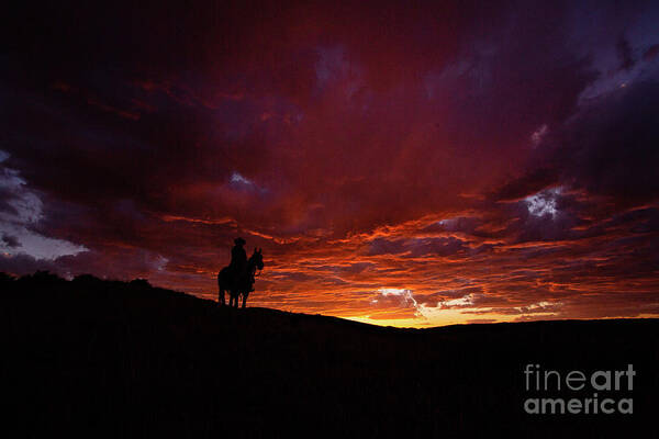 Cowboy Art Print featuring the photograph Wyoming Sunset #1 by Terri Cage
