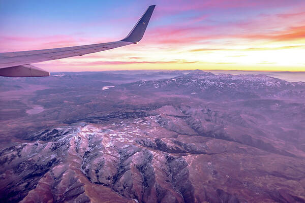 Flying Art Print featuring the photograph Flying Over Rockies In Airplane From Salt Lake City At Sunset #17 by Alex Grichenko