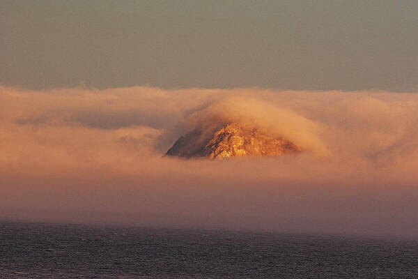 Morro Bay Art Print featuring the photograph 1.7656  Cloud-Shrouded Morro Rock #17656 by Stephen Parker