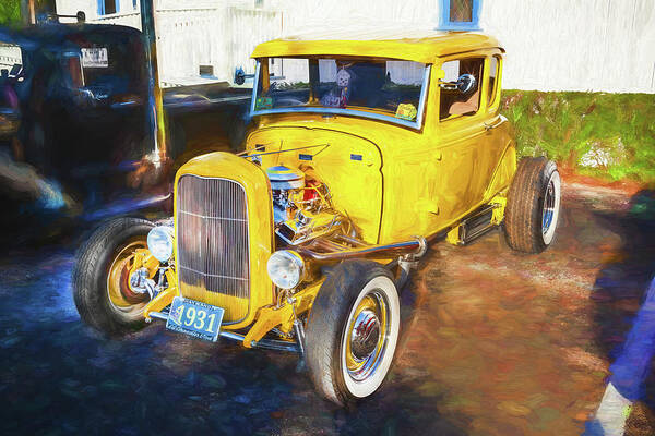  1931 Yellow Ford Hot Rod 5 Window Coupe Art Print featuring the photograph 1931 Yellow Ford Hot Rod 5 Window Coupe X122 by Rich Franco