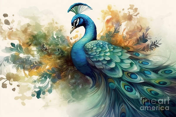 3d illustration of peacock canvas wall art