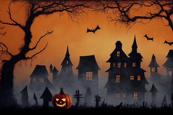 Spooky Art Print featuring the digital art Halloween Scene #2 by Billy Bateman