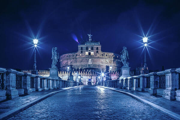 Archangel Art Print featuring the photograph Rome and the Castel Sant'Angelo at night #2 by Benoit Bruchez
