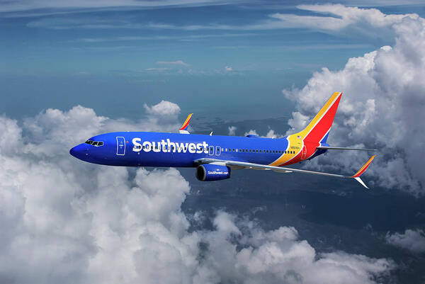 Southwest Airlines Art Print featuring the mixed media Southwest Airlines Boeing 737-8H4 #2 by Erik Simonsen