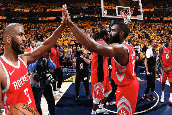 James Harden Art Print featuring the photograph Chris Paul and James Harden #3 by Andrew D. Bernstein