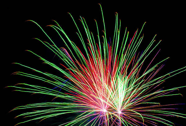 Fireworks Romeoville Illinois Green Red Art Print featuring the photograph Fireworks in Romeoville, Illinois #3 by David Morehead