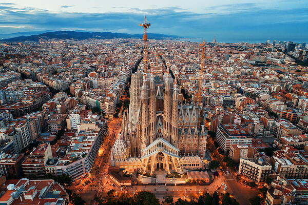 Barcelona Art Print featuring the photograph Sagrada Familia aerial view #3 by Songquan Deng