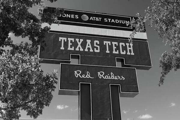 Lubbock Texas Art Print featuring the photograph Jones ATT Stadium at Texas Tech University in black and white #4 by Eldon McGraw