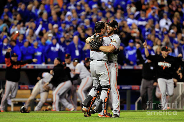 People Art Print featuring the photograph Madison Bumgarner and Buster Posey by Jamie Squire