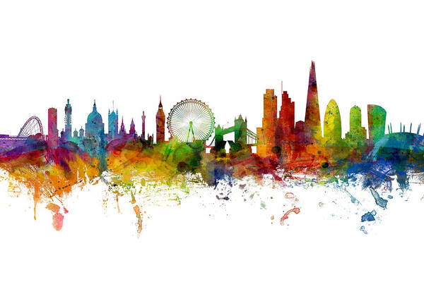 London Art Print featuring the digital art London England Skyline by Michael Tompsett