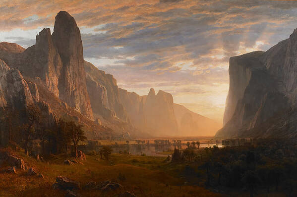 Art Art Print featuring the painting Looking Down Yosemite Valley by Albert Bierstadt by Mango Art