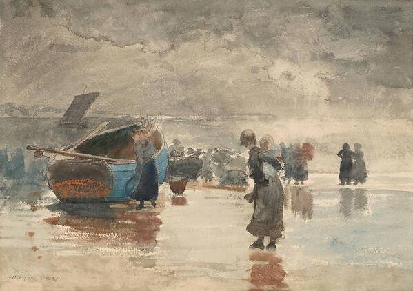 Winslow Homer Art Print featuring the drawing On the Sands by Winslow Homer