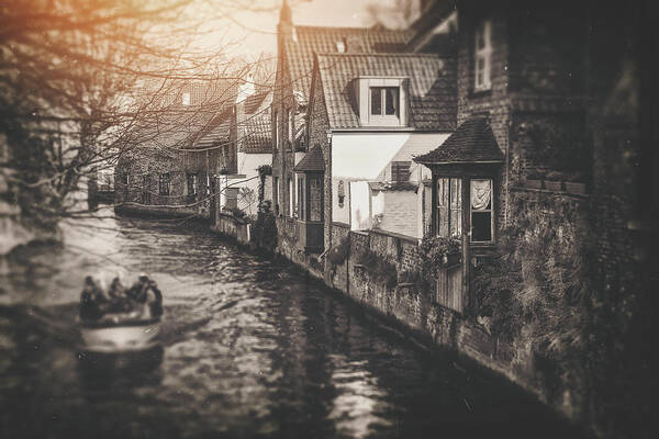Brugge Art Print featuring the photograph A Boat Trip in Bruges Belgium Vintage by Carol Japp
