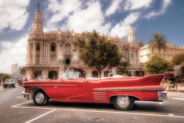 La Habana Art Print featuring the photograph A Cadillac and the Hotel Inglaterra by Micah Offman