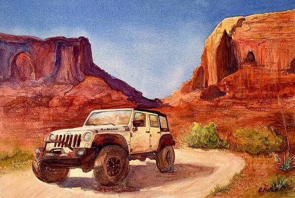 Jeep Art Art Print featuring the painting A White Jeep by Cheryl Prather